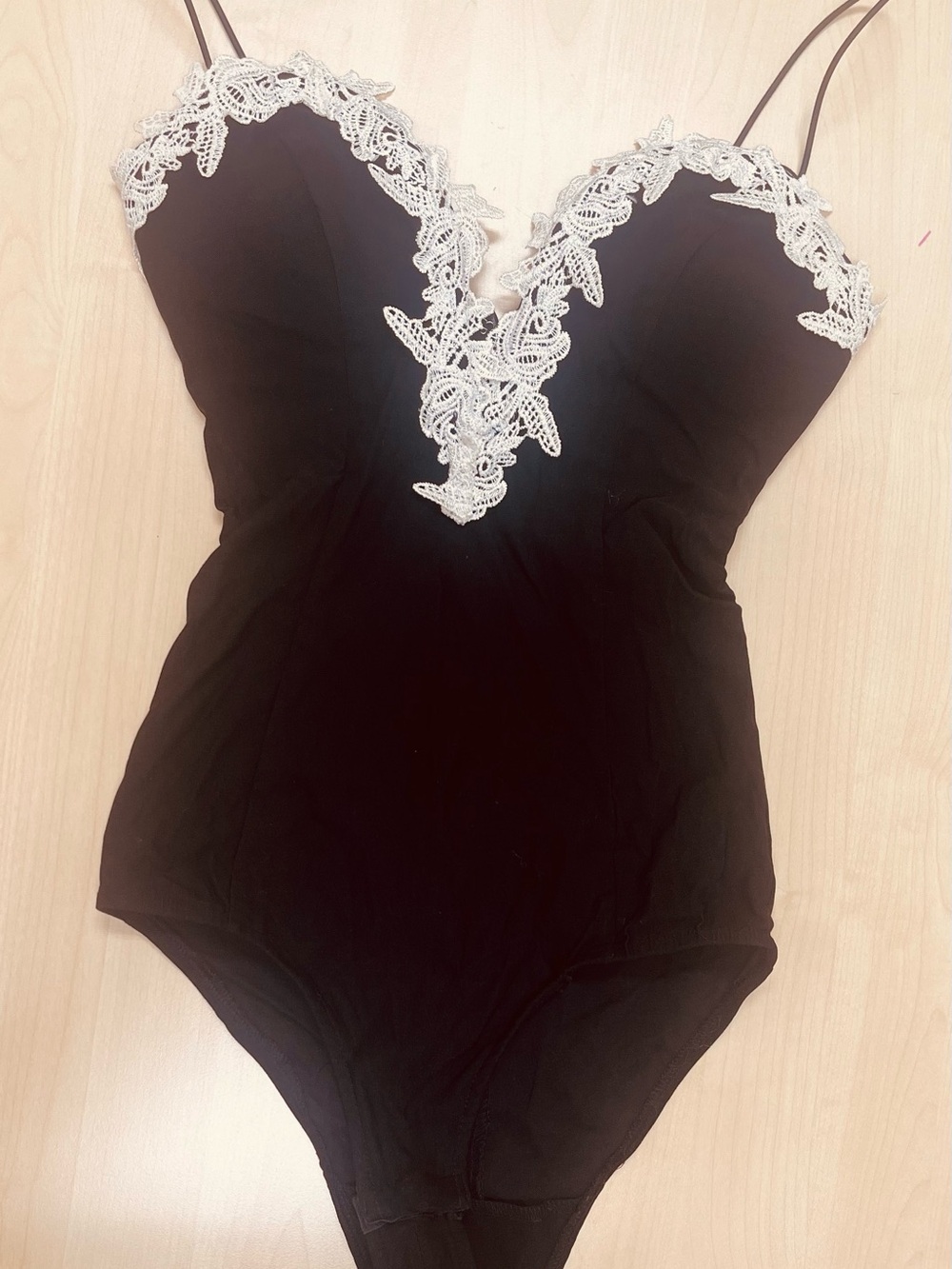 Luxxel Black Top with Ivory Floral Appliqué